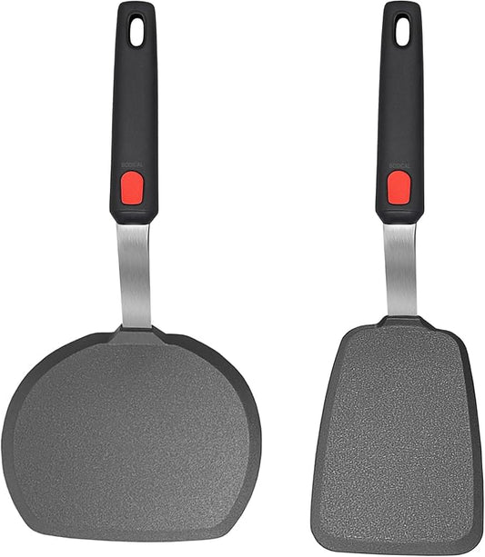 Silicone Pancake Spatula Turner Set of 2, 600°F Heat Resistant Cooking Spatulas for Nonstick Cookware, Large Kitchen Utensils BPA Free Rubber Spatula Set for Egg, Pancake, Fish, Burger by BodiCal