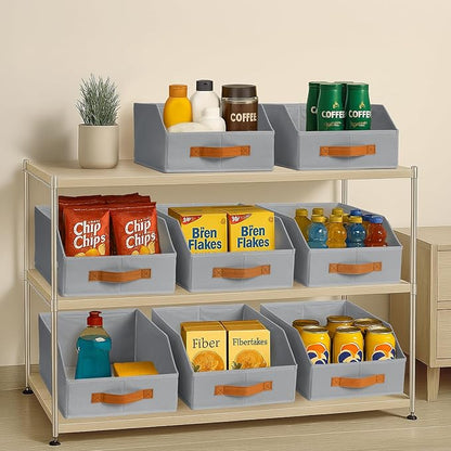 Homsorout Fabric Storage Bins for Organizing - 10 Pack Large Trapezoid Collapsible Storage Bins with Front Handle, Closet Organizers and Storage for Bedroom, Home Shelves, Small Spaces, Grey - Image 9