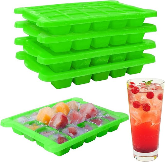 4 Pack Mini Ice Cube Trays for Freezer-Easy Release & Stackable | Small Ice Cube Trays with Lid-Tiny Ice Cube Tray for Mini Fridge with Freezer, Perfect for Cocktails,Whiskey,Juice. Green