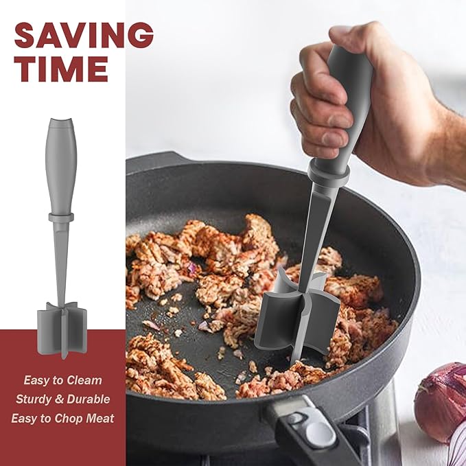 2 Pcs Meat Chopper, Hamburger Grinder, Premium Heat Resistant Smasher for Ground Beef, Burger Grinder Nylon Potato Mix Tool-Black-Grey - Image 4