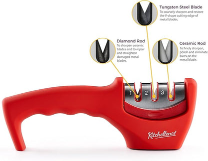 4-in-1 Kitchen Knife Accessories: 3-Stage Knife Sharpener Helps Repair, Restore and Polish Blades and Cut-Resistant Glove - Image 3