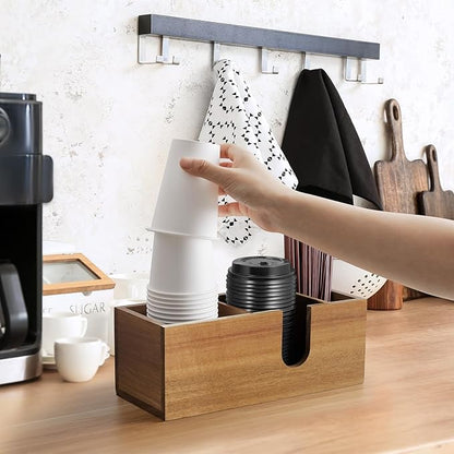 ALELION Acacia Wood Coffee Cup Holder for Countertop - Wood Coffee Bar Accessories and Organizer - Coffe Station Organizer for Cup Lid Stirrers Pod - Image 3