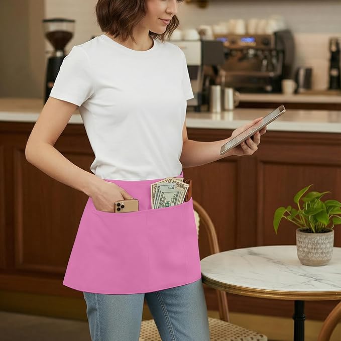 BOHARERS Pink Waitress Apron for Women with 3 Pockets - Durable Server Aprons for Restaurant Waterproof Oilproof - Image 3