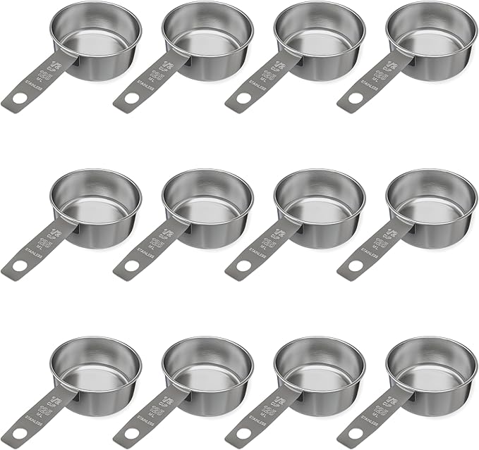 1/2 Cup Stainless Steel Measuring Cup | Sturdy Metal 125 ml | 125 cc | 4 oz | Single Cup for Wet and Dry Ingredients | Great for use as 1/2 Cup Dog Food Scoop - 12 PK by Knupp+Co.