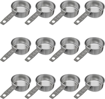 1/2 Cup Stainless Steel Measuring Cup | Sturdy Metal 125 ml | 125 cc | 4 oz | Single Cup for Wet and Dry Ingredients | Great for use as 1/2 Cup Dog Food Scoop - 12 PK by Knupp+Co.