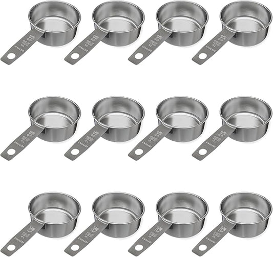1/2 Cup Stainless Steel Measuring Cup | Sturdy Metal 125 ml | 125 cc | 4 oz | Single Cup for Wet and Dry Ingredients | Great for use as 1/2 Cup Dog Food Scoop - 12 PK by Knupp+Co.