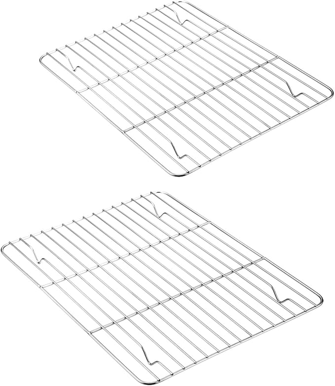 E-far Small Baking Cooling Rack Set of 2, Stainless Steel Metal Roasting Cooking Racks, Size - 9.7"x7.3", Non Toxic & Rust Free, Fit for Toaster Oven, Dishwasher Safe by E-far