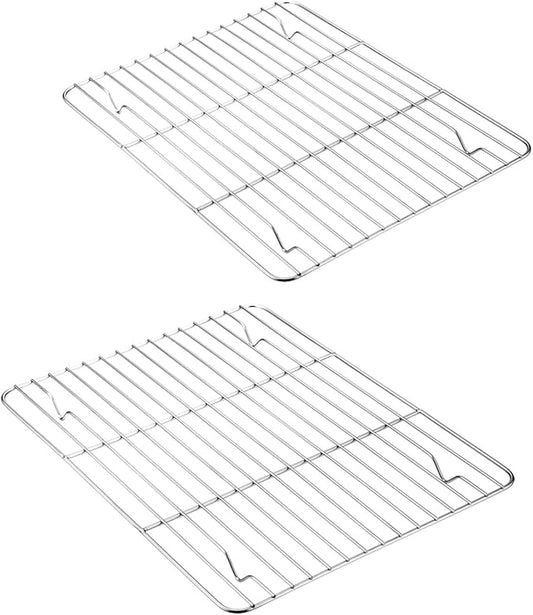 E-far Small Baking Cooling Rack Set of 2, Stainless Steel Metal Roasting Cooking Racks, Size - 9.7"x7.3", Non Toxic & Rust Free, Fit for Toaster Oven, Dishwasher Safe by E-far