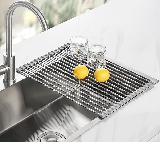 Tomorotec 17.7" x 12.5" Roll Up Dish Drying Rack Over Sink Drying Rack Sink Cover Kitchen Sink Accessories Gadget Multipurpose Organizer Foldable Stainless Steel Drainer - Image 8