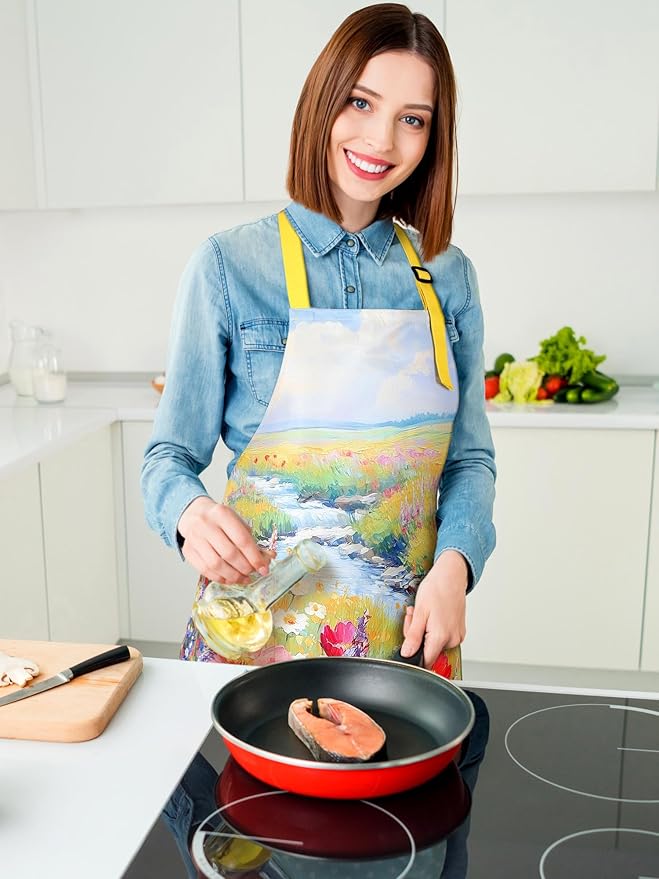 Bencailor 6 Pcs Spring Kitchen Aprons with Pockets Flower Rooster Bee Butterfly Sunflower Summer Aprons Bulk for Women(Colorful,Flower) - Image 2