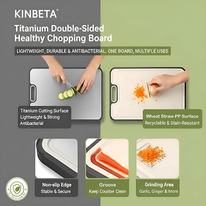 Cutting Board,Titanium Cutting Boards for Kitchen, Cutting Board Double Sided Food Grade, Pure Titanium/PP, Easy to Clean Large Size 16”×11”