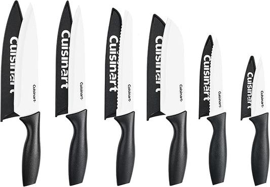 Cuisinart Knife Set, 12pc Ceramic Coated Knife Set with 6 Blades & 6 Blade Guards, Lightweight, Stainless Steel, Durable & Dishwasher Safe (Black/White) by Cuisinart