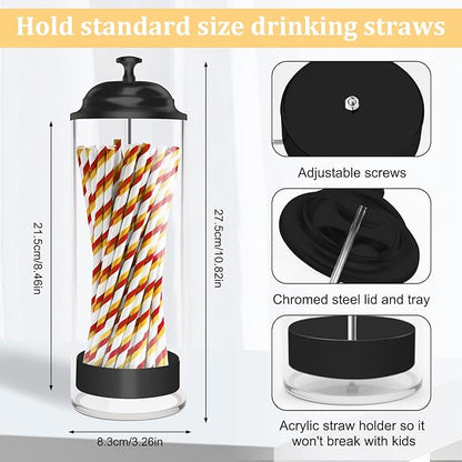 Straw Holder for Standard Size Drinking Straws, Acrylic Plastic Straw Dispenser for Counter with Lid Black - Pack of 2(Straws Not Include)