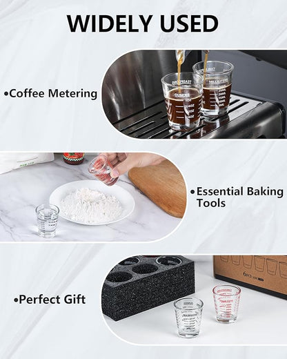 SAIAOKJ Shot Glasses Measuring Cup Set 6 Pack Espresso Shot Glasses Liquid Heavy Glass 26-Incremental Measurement 1 OZ, 2 TBS, 6 TSP, 30 ML Kitchen Tools