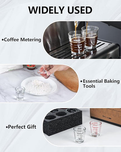 SAIAOKJ Shot Glasses Measuring Cup Set 6 Pack Espresso Shot Glasses Liquid Heavy Glass 26-Incremental Measurement 1 OZ, 2 TBS, 6 TSP, 30 ML Kitchen Tools(White)