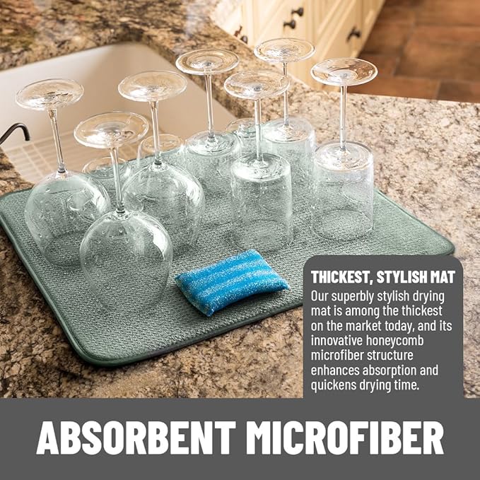 Bellemain XXL Dish Mat Microfiber Dish Drying Mat, Super absorbent (Green, 16" x 18") - Image 2