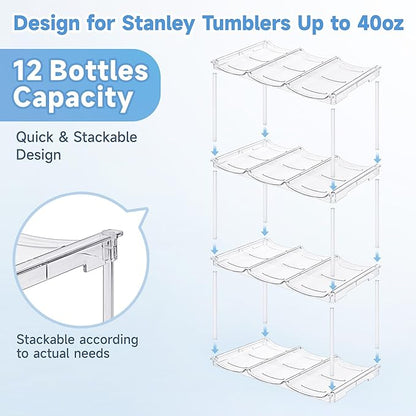 Stackable Water Bottle Organizer for Stanley 40 oz Tumbler, Water Bottle Holder for Cabinet, Pantry Kitchen Organizers and Storage for Stanley Cup Accessories, Tumbler Organizer and Wine Rack, 4Pack - Image 4