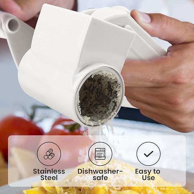 Cheese Grater with Handle, Rotary Cheese Grater,Vegetable, Chocolate, Hard Cheese & Nut Grater,White - Image 4
