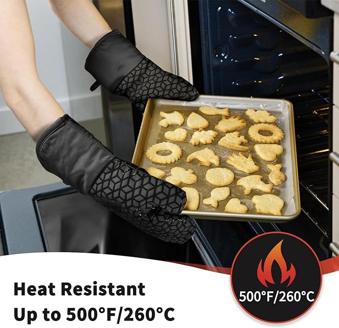 Oven Mitts and Pot Holders,500 ℉ Heat Resistant Oven Mitts Sets,Silicone Oven Gloves, Non-Slip Silicone Textured Grip,Black - Image 2