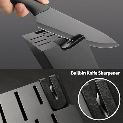 16 Pieces Kitchen Knife Block Set with Cutting Board, German Stainless Steel Knife Set with Sharpener, Dishwasher Safe, Anti-Slip Handle, 6 Steak Knives, Black - Image 4
