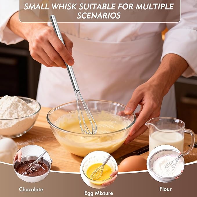 10 Inch Mini Whisk, 304 Anti-Rust Stainless Steel Small Whisks for Cooking, Baking, Mixing Ingredients & Deep Containers (1 Piece) - Image 2
