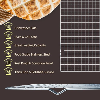 Cooling Rack for Baking, 16x10 Inches Baking Rack, Thick Wire Cookie Rack for Cooking, Roasting, Grilling, Drying, Oven Safe, Fits Half Sheet Pan - Image 2