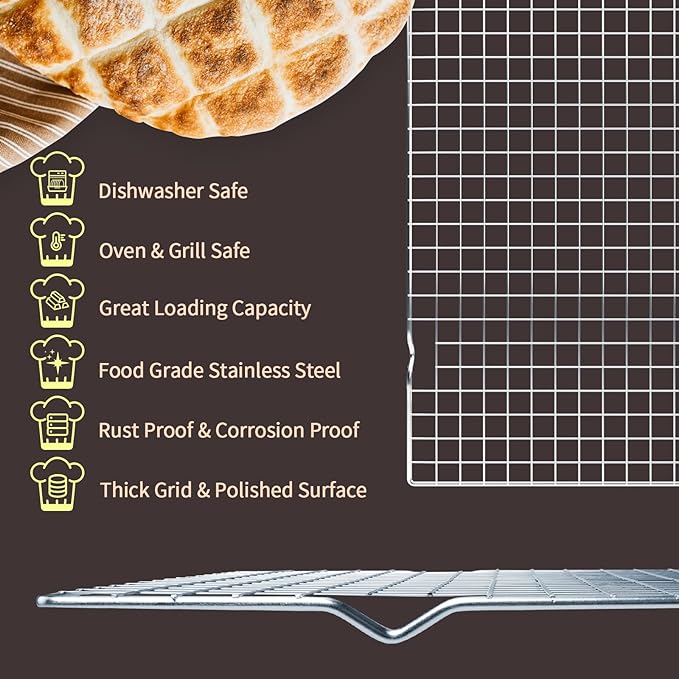 Cooling Rack for Baking 2-Pack, 16x10 Inches Baking Rack, Thick Wire Cookie Rack for Cooking, Roasting, Grilling, Drying, Oven Safe, Fits Half Sheet Pan, Silver - Image 2