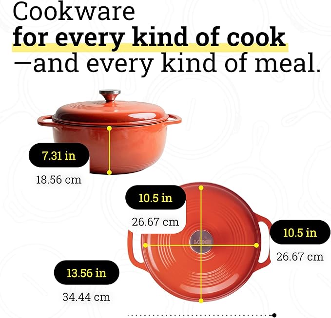 Lodge Essential Enamel Cast Iron Dutch Oven - Perfect for Bread Baking, Braising, Marinating & Slow Cooking - Features Moisture-Sealing Lid & Dual Handles - Kitchen Essentials - 6 Quarts - Poppy - Image 5