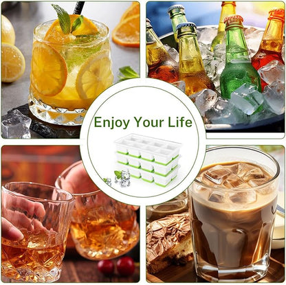 Ice Cube Tray with Lid, Alinana 3-Pack Upgraded Large Silicone Ice Cube Tray with BPA-Free Removable Lids, Easy Release Ice Mold for Cocktails, Whiskey, Juice (Green)