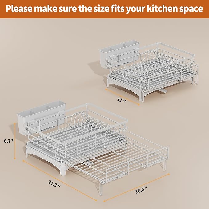 Laveshop Dish Drying Rack - Expandable Rack, Large Capacity Dish Drainer for Kitchen Counter, Rust-Proof with Utensil Holder, Gray - Image 6