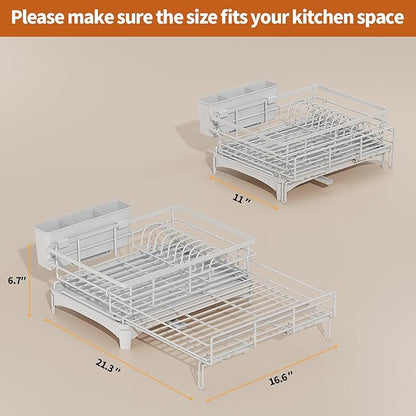 Laveshop Dish Drying Rack - Expandable Rack, Large Capacity Dish Drainer for Kitchen Counter, Rust-Proof with Utensil Holder, Gray - Image 6
