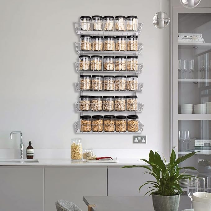 SWOMMOLY Adjustable Wall Mount Spice Rack, 6-Tier Dual-use (Multi-use) Organizer, Silver - Image 2