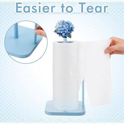 Leinuosen Blue Hydrangea Coquettish Cute Hydrangea Wooden Paper Towel Holder Blue Bathroom Countertop Accessories Kitchen Roll Stand Organizer Standing Apartment Decor Housewarming Gift