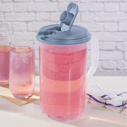 Sterilite 2 Quart Clear Round Plastic Pitcher, Dishwasher Proof with Blue Lid, Spout, and Handle for Easy Pouring, Washed Blue, 18-Pack - Image 5