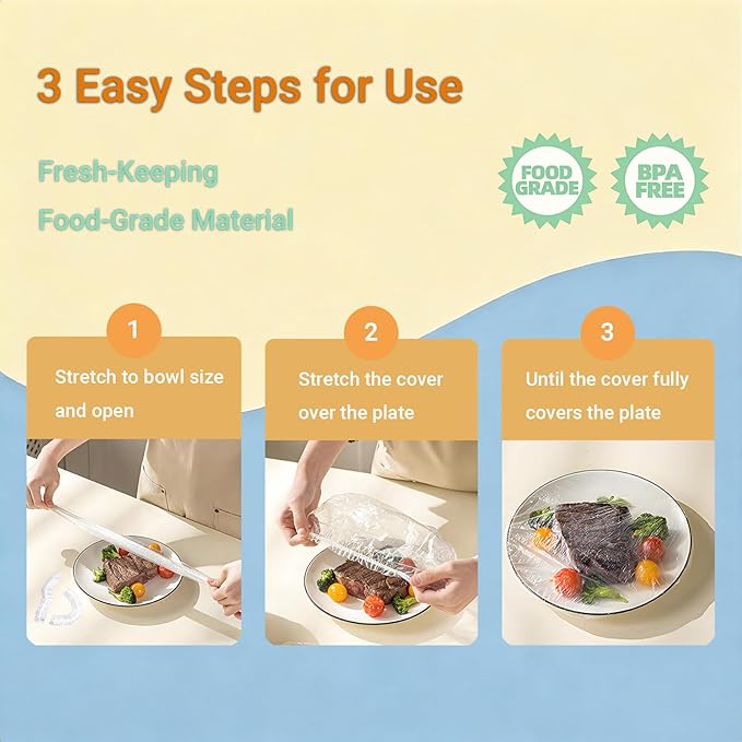 100Pcs Extra Large Plastic Bowl Covers Fits 6-13 Inch Bowls, Elastic Reusable Food Covers for Bread Proofing, Food Fresh Keeping & Dust Protection