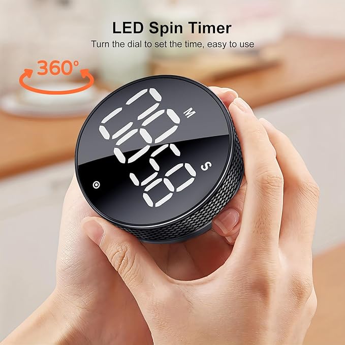 BlueSnail Kitchen Timer with LED Digital Display Smart Efficana for Home Classroom Gym Office, Volume and Brightness Adjustable Productivity Timer (All Black) - Image 2