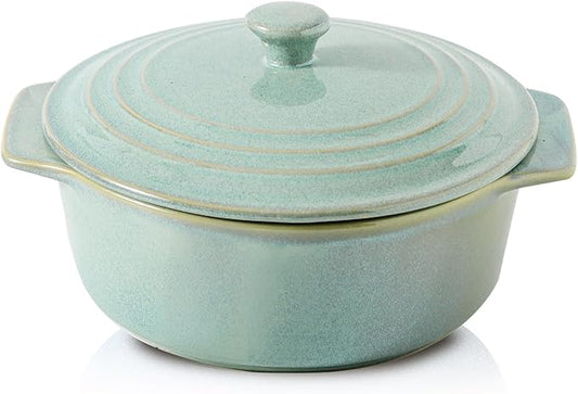 HVH Ceramic Casserole Dish with Lid Oven Safe, 2 Quart Round Casseroles Dish Set, 9 Inches Round Baking Dish with Lid Oven Safe, Deep Casserole Dishes for Oven with Lids for Dinner Party (Turquoise) by HVH