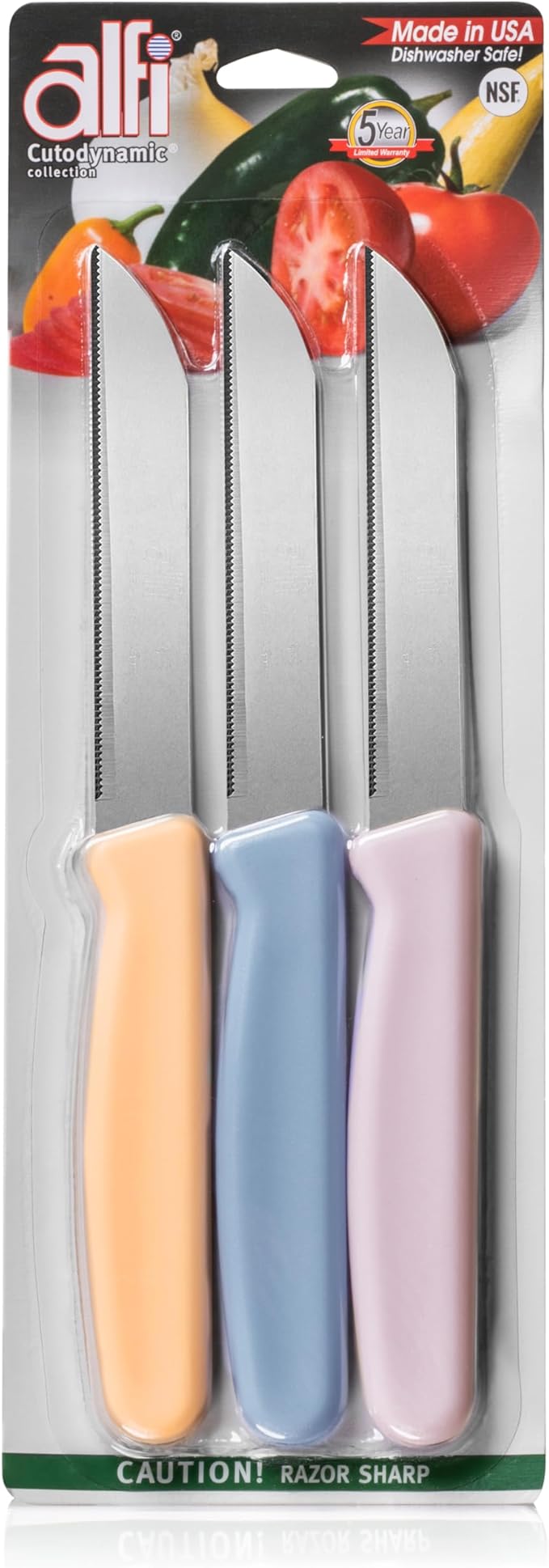 Alfi All-Purpose Knives Aerospace Precision Pointed Tip - Home And Kitchen Supplies - Serrated Steak Knives Set | Made in USA (Loquat, Myrtille, Lavendar) by ALFI