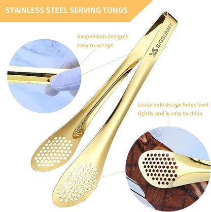 MSY BIGSUNNY Stainless Steel Buffet Tongs - 11" Kitchen Food Tong for Cooking and Serving, Set of 2, Gold - Image 3