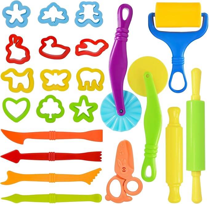 LCY WEDSHI Dough Tool Set, 22 Pcs Dough Tools Sets for Kids Ages 4-8, Dough Accessories Includes Cutters Roller, Rolling Pins, Safety Scissors, Plastic Knife, Animal Shapes Cutters by LCYWEDSHI