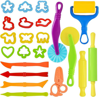 LCY WEDSHI Dough Tool Set, 22 Pcs Dough Tools Sets for Kids Ages 4-8, Dough Accessories Includes Cutters Roller, Rolling Pins, Safety Scissors, Plastic Knife, Animal Shapes Cutters by LCYWEDSHI