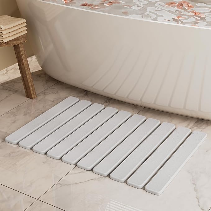 Foldable Stone Bath Mat, Quick Dry Stone Drying Mats for Bathroom, Super Absorbent Bath Mat, Non Slip, Large Diatomaceous Earth Dish Drying Mats for Kitchen Counter 23.5 x 15.4in, White by SummerKiss