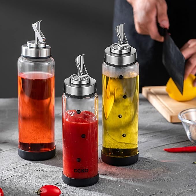 Glass Olive Oil Dispenser Bottle Shatterproof and Leakproof with Stainless Steel Spouts High Temperature Resistant 17oz Cooking Oil and Vinegar Cruet Dispenser - Image 8