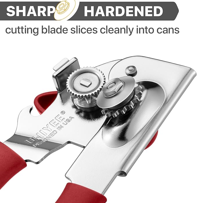 Can Opener Manual Heavy Duty, UHIYEE Hand Held Can Openers for Seniors with Comfort Grip Sharp Blade, Solid Steel Hand Manual Can Open with Magnet for Kitchen Camping, Red - Image 3