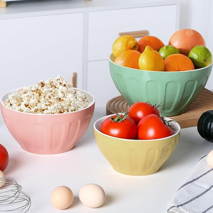 Lareina Ceramic Mixing Bowls Set of 3, Large Nesting Bowls for Serving/Baking/Prepping, Mother's Day & Housewarming/Wedding Gift, Oven/Microwave/Dishwasher Safe 3.2/1.7/1.2 Qt, Pastel Color - Image 6
