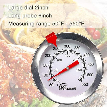 KT THERMO Deep Fry Thermometer with Instant Read,Dial Thermometer（2-Pack）,6" Stainless Steel Stem Meat Cooking Turkey,BBQ,Grill