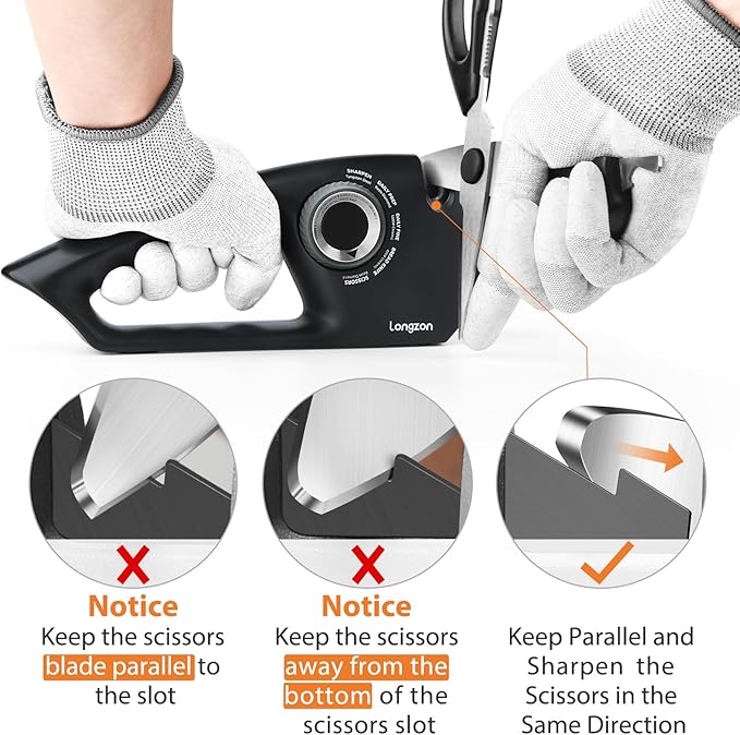 Longzon 6-in-1 Knife Sharpener 5 Stage with Cut-Resistant Glove, Manual Kitchen Tool for Straight & Serrated Knives, Quickly Sharpens Restores & Polishes Dull Blades Safe for Home Kitchen - Image 6