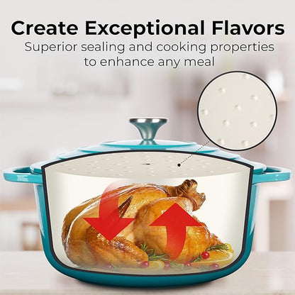 Zulay Kitchen 7.7 Quart Enameled Cast Iron Dutch Oven Pot with Lid – Premium Durability & Oven Safe up to 500°F – Heavy Duty Cookware Perfect for Bread Baking, Stews, Braising & Roasting – Light Blue - Image 4