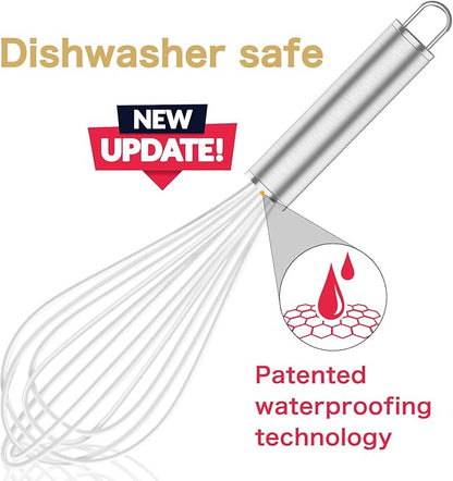 OYV White Silicone Whisk, Professional Whisks For Cooking Non-Scratch, Stainless Steel & Silicone Wisk, Plastic Rubber Whisk Tool For Nonstick Cookware Pans, BPA free, Silicon Wisks Set of 3 - Image 2