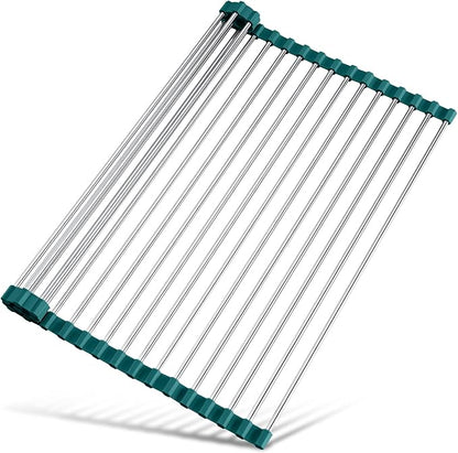 Tomorotec Stainless Steel Roll Up Dish Drying Rack, Foldable Over The Sink Rolling Drainer Rack, Multipurpose Kitchen Gadget Draining Caddy Organizer, Space Saving Sink Accessory Storage Shelf Holder by Tomorotec